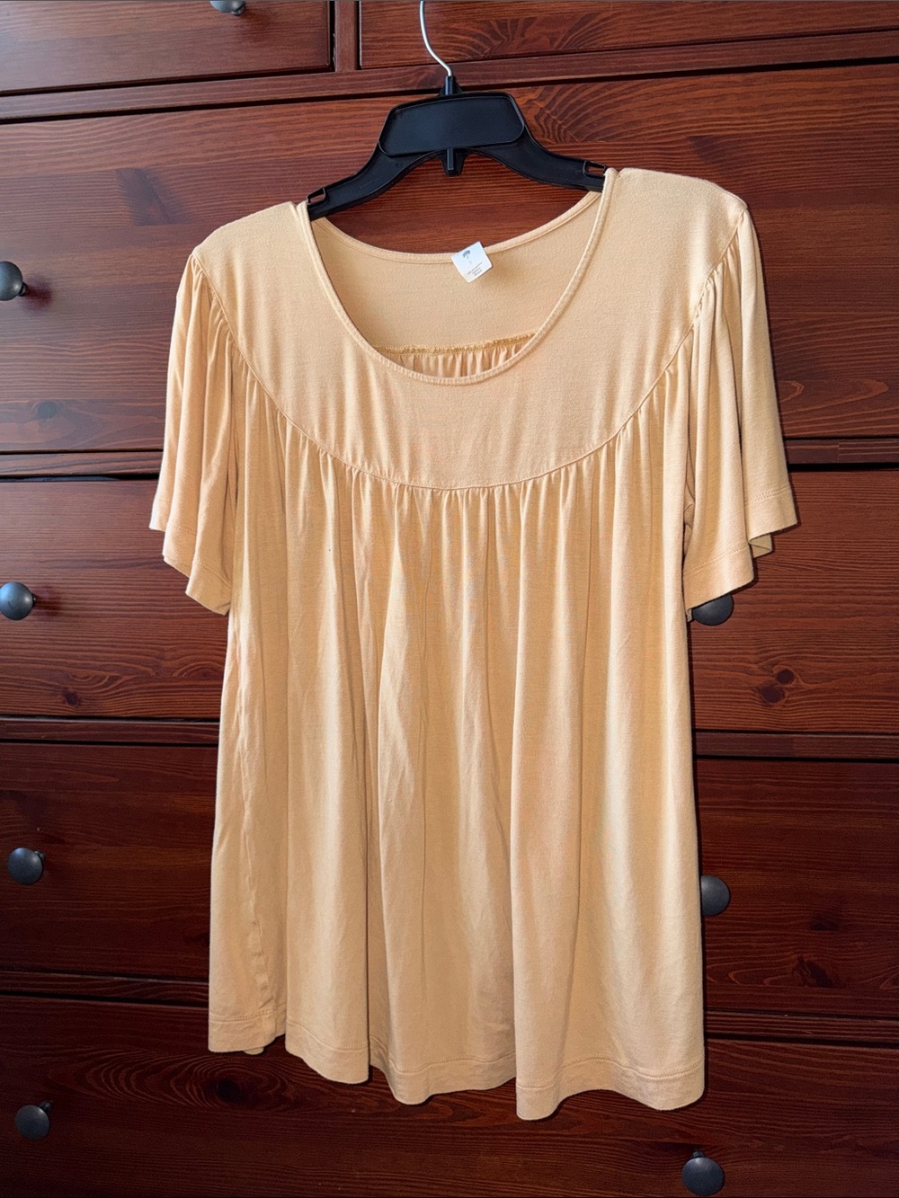 Kate Quinn Bamboo Flutter Sleeve Blouse Honey Tan Flowy Stretch Small